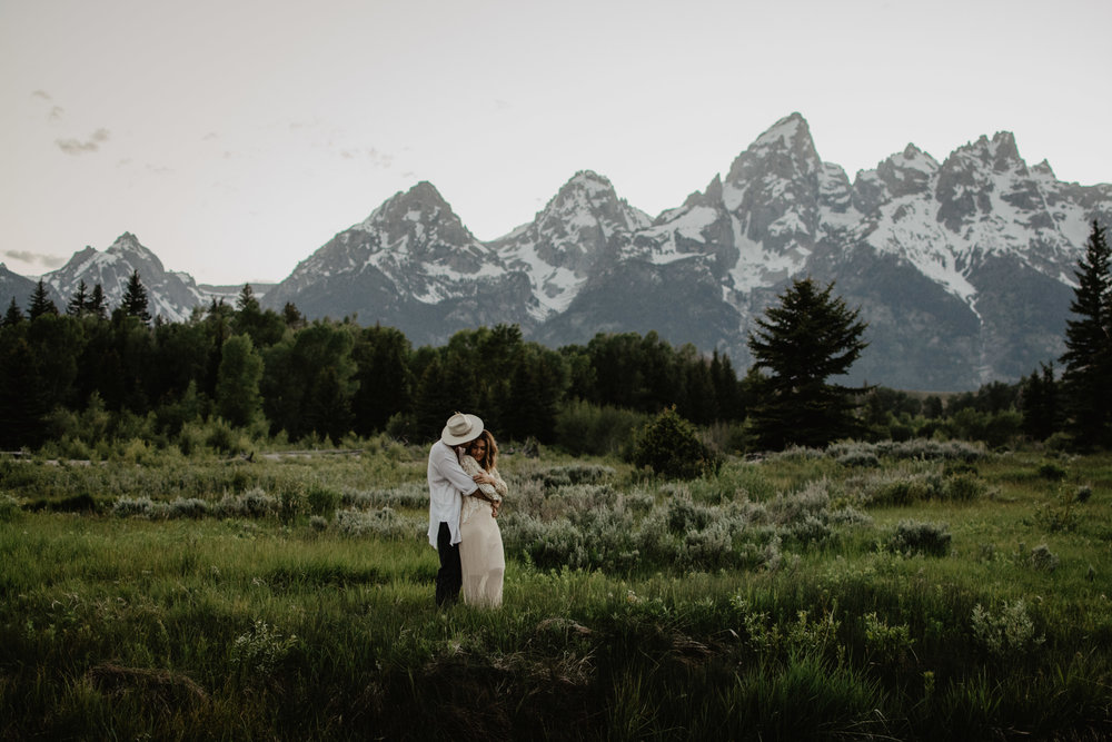 wedding day with bride and groom elope in the Grand Tetons National Park