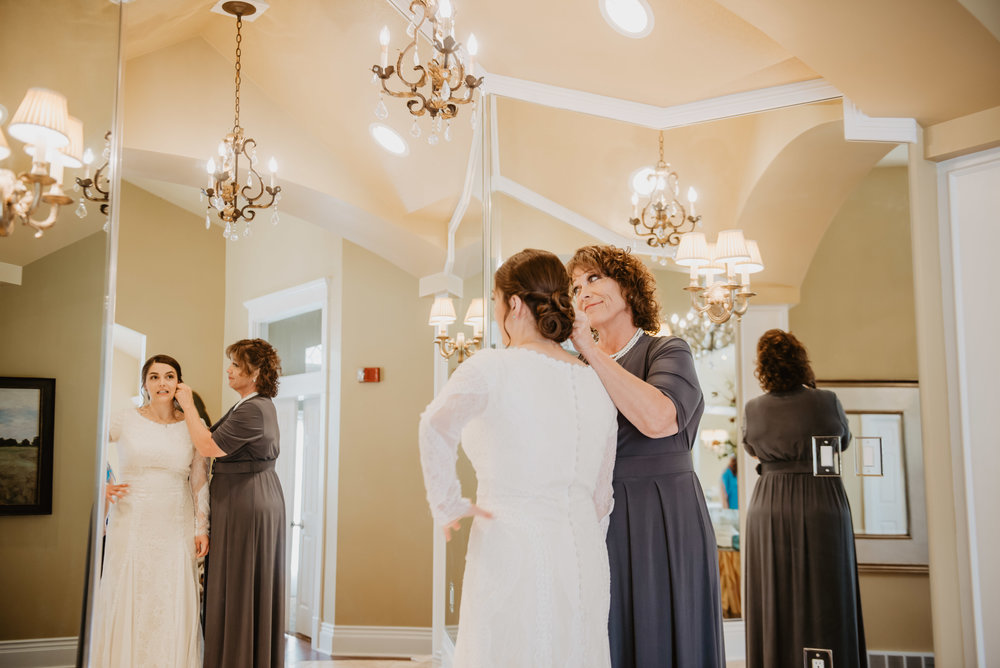 Jocilyn Bennett Photography | Utah Bride | LDS Bride | Utah Wedding Photography | When Two Become One | LDS civil wedding ceremony | Blending religions in families | Capturing Raw and Genuine Emotion | Lace Wedding Dress | Bride getting ready | Mother of the bride | Candid Wedding Photography |