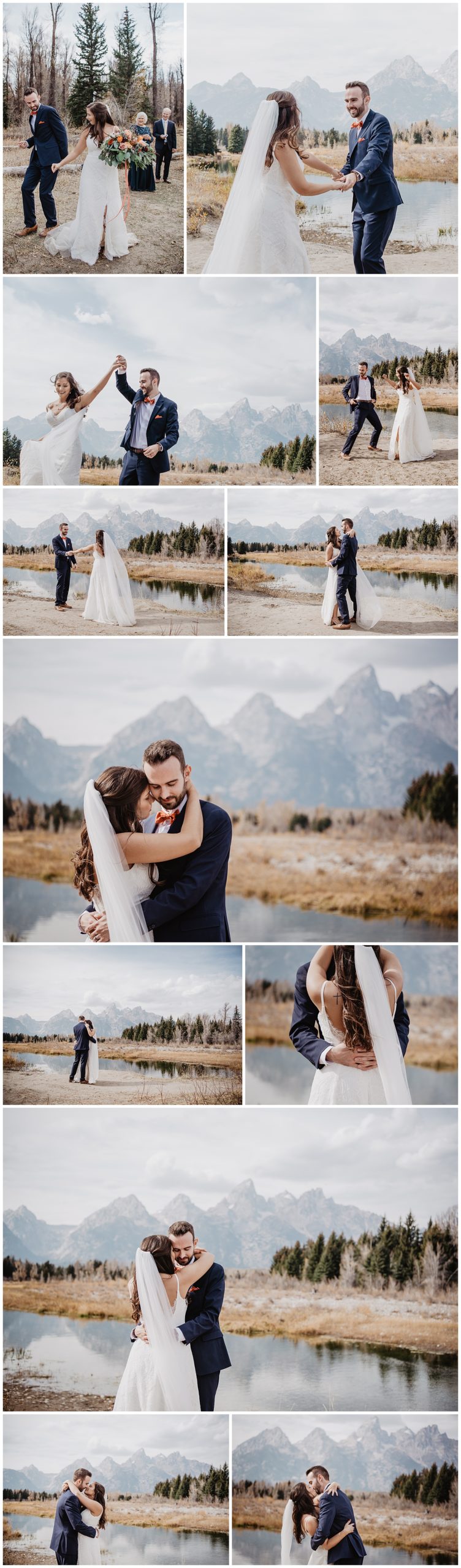 bride and groom dancing and laughing on their Grand Teton wedding day
