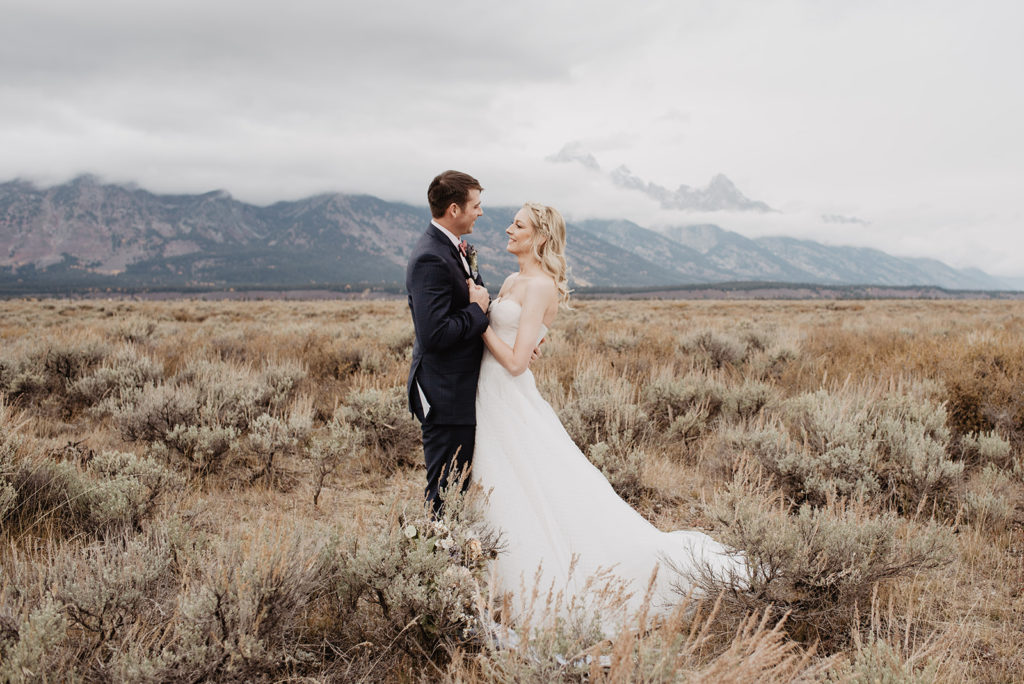 Jackson Hole elopement photographer captures bride and groom during first look