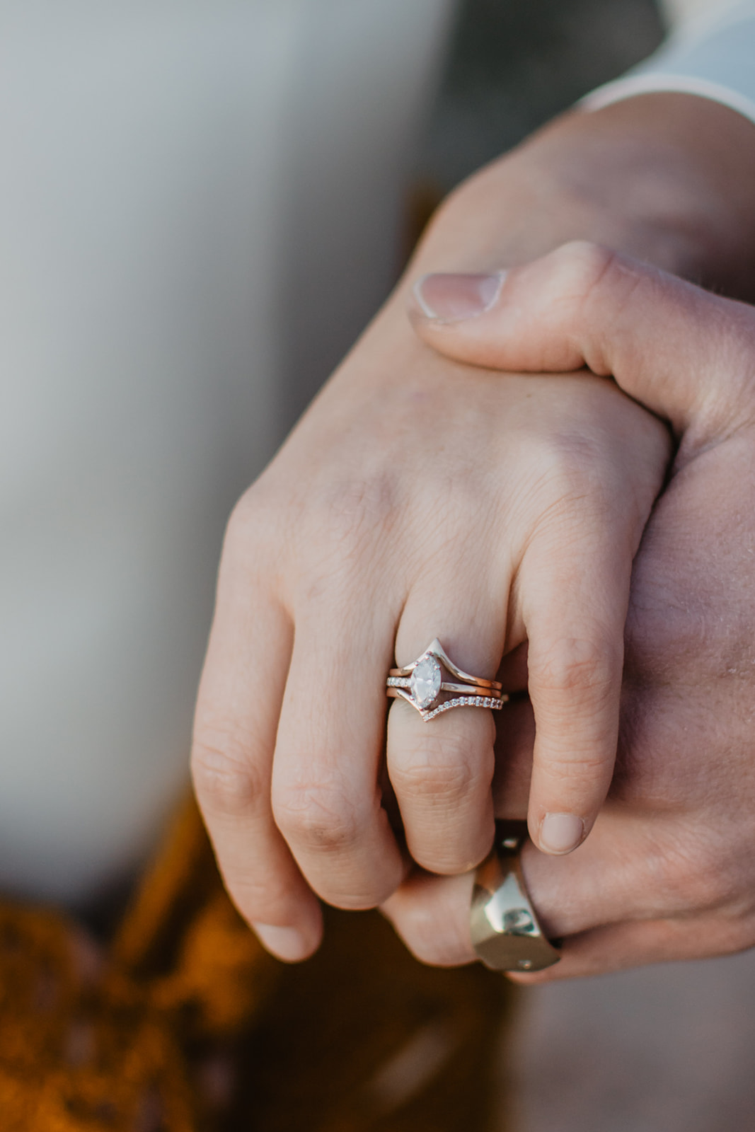 stunning engagement and wedding ring captured while eloping in Moab taken by best Moab elopement photographer