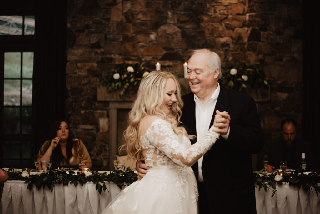 bride and her father dancing at her Jackson Hole wedding reception 