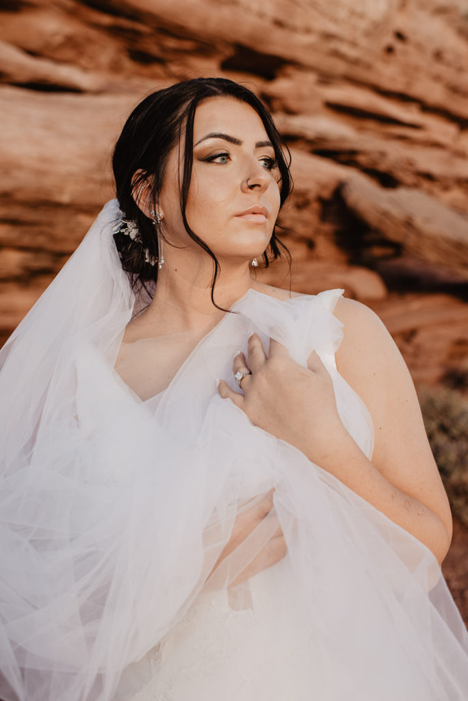 Utah Elopement Photographer captures close up of bride on wedding day