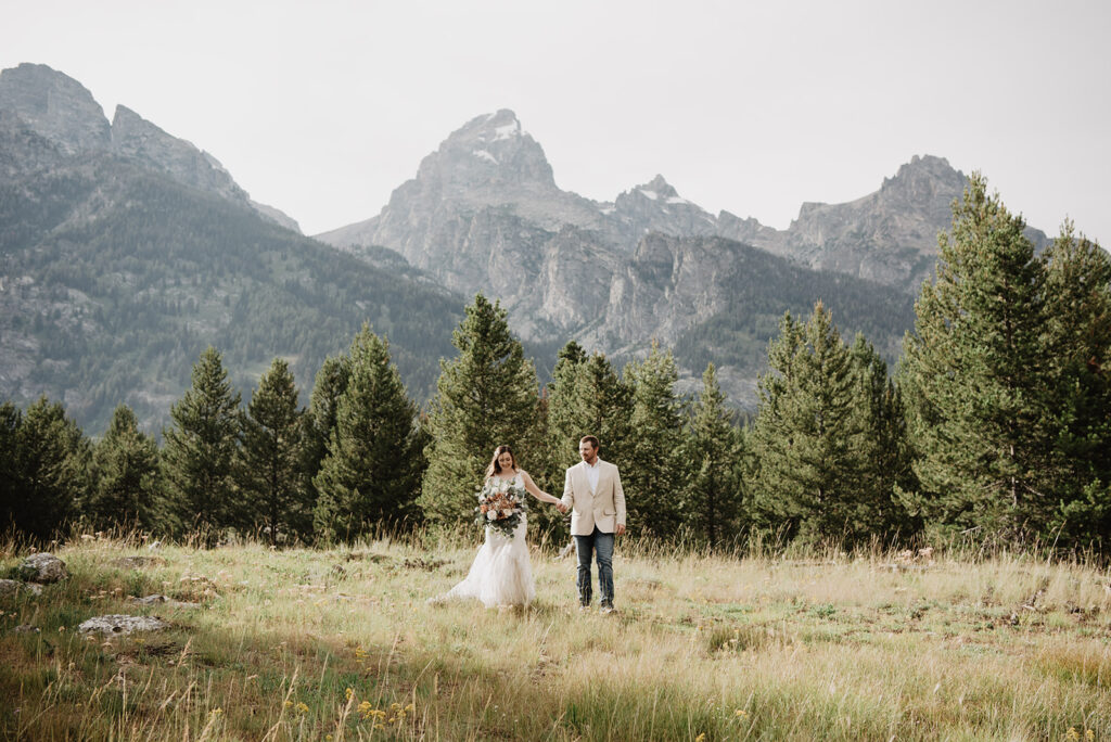 Jackson Hole wedding photographer captures bride and groom together after first look