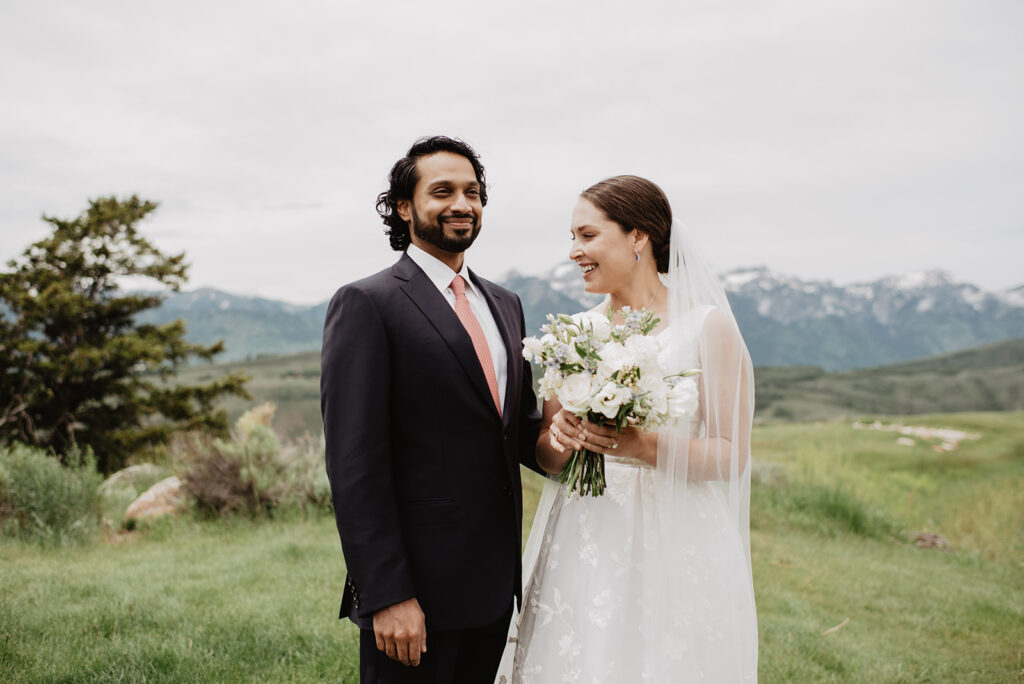 Jackson Hole wedding photographer captures couple during outdoor bridal portraits