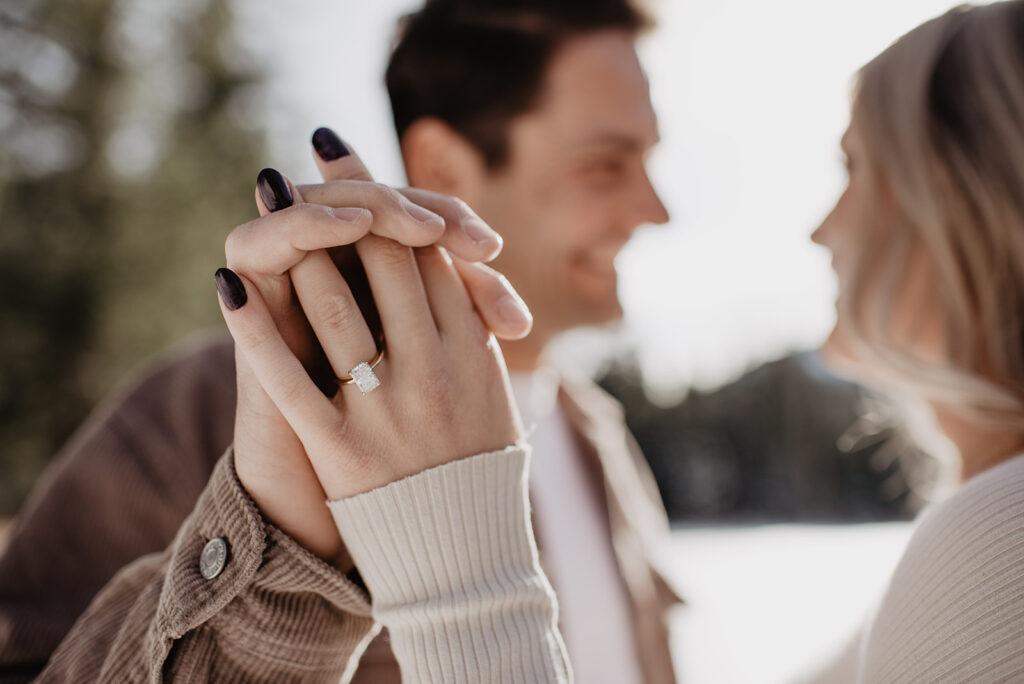Jackson Hole wedding photographer captures close up of engagement ring