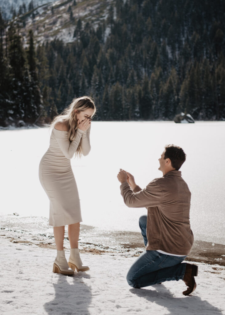 Jackson Hole wedding photographer captures man proposing and surprising woman