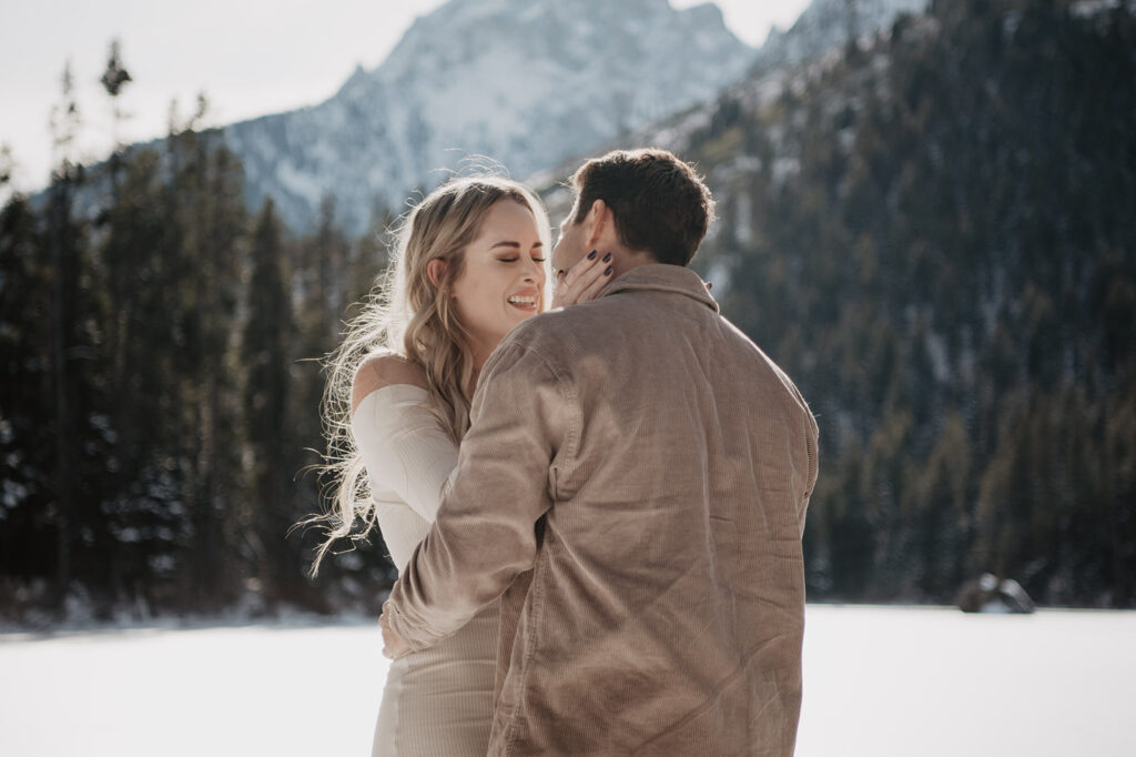 Jackson Hole wedding photographer captures woman holding man's face