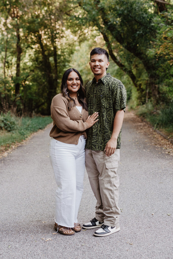 Utah elopement photographer captures man and woman embracing during outdoor Utah engagement photos