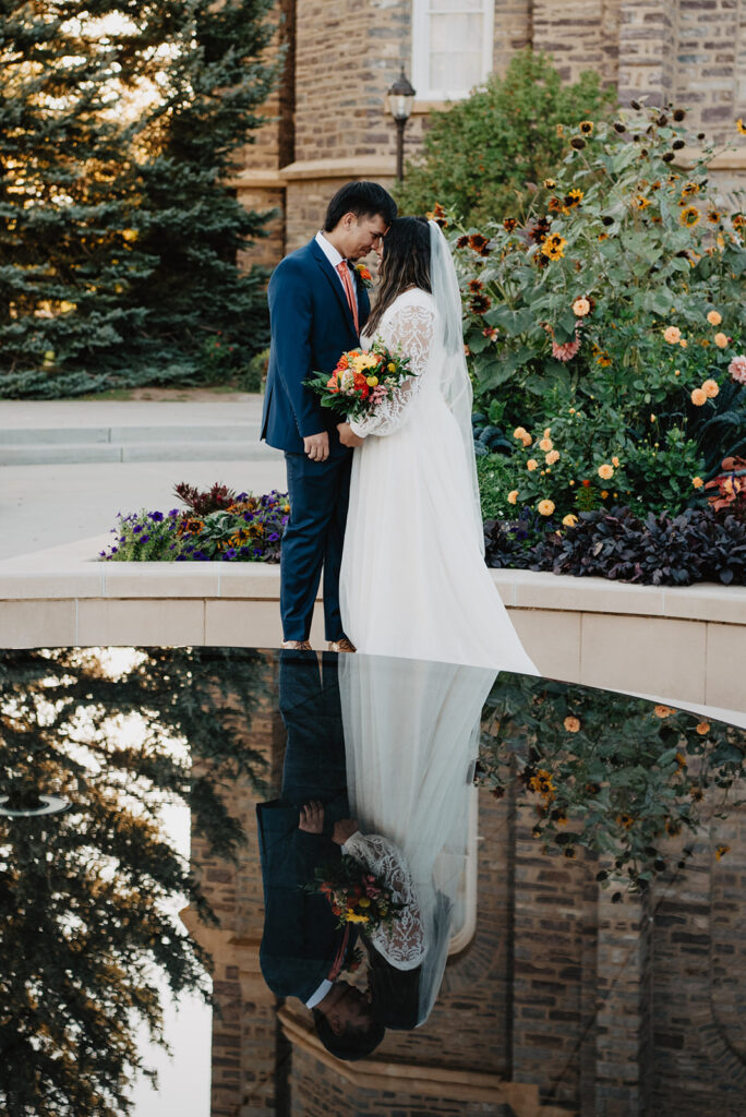 Utah Elopement Photographer captures bride and groom hugging during LDS Temple bridal portraits